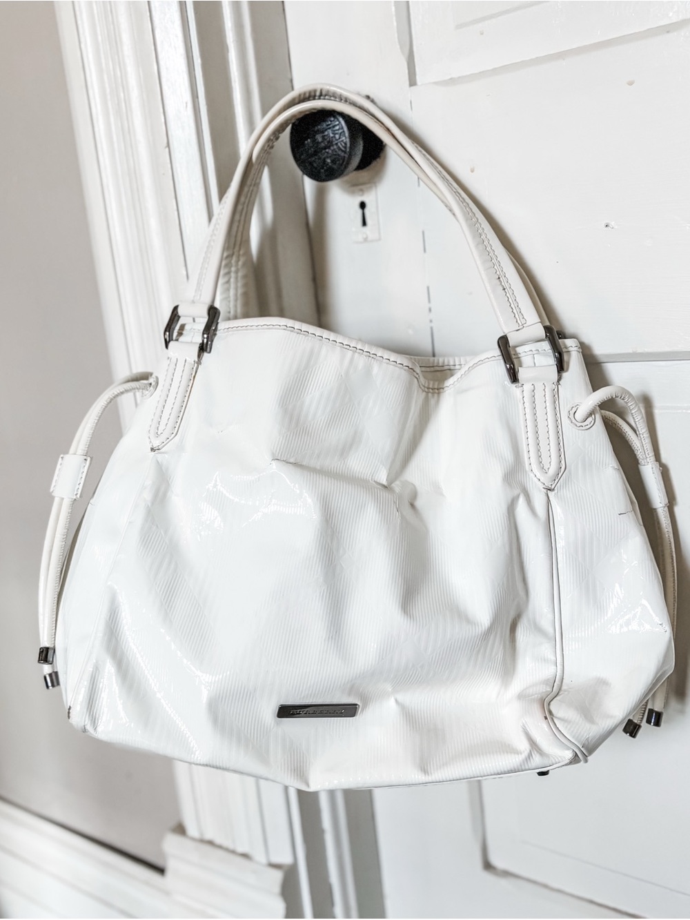 Authenic! Burberry White Patent Shoulder Bag (Look at ALL Pictures!) - Fair